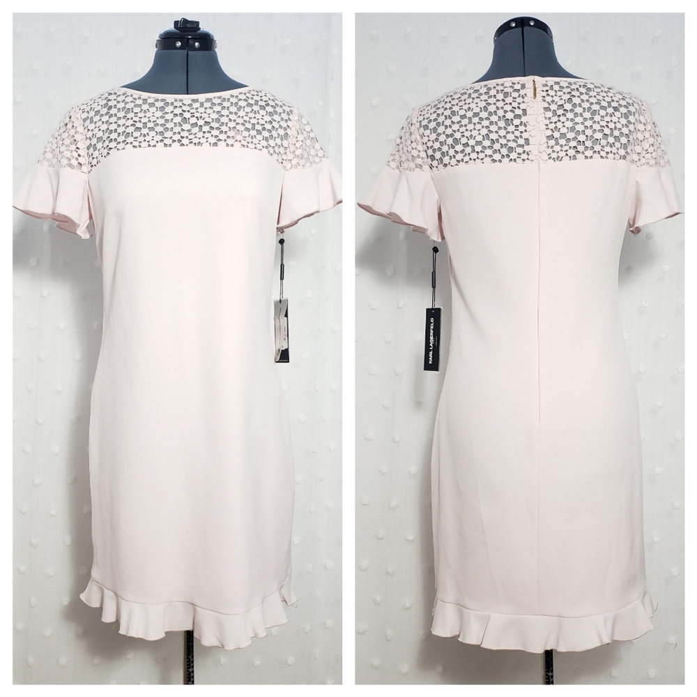 Karl Lagerfeld Pale Pink Lace-Yoke Midi Dress